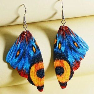 Boho Soft PU Leather Colorful Butterfly Wing Earrings